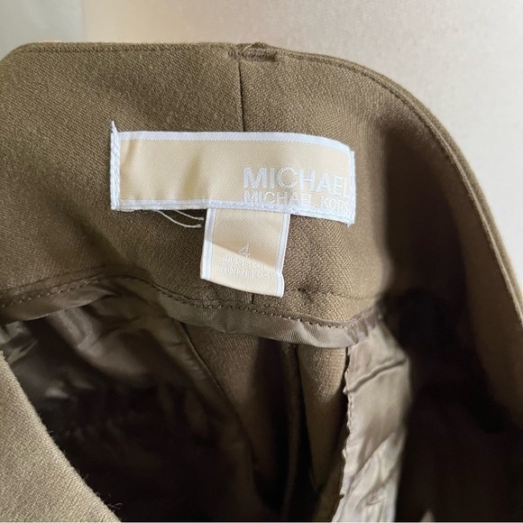 Michael Kors Olive Green Dress Pants Flat Front Cropped Stretch Career Size 4 - Picture 6 of 6